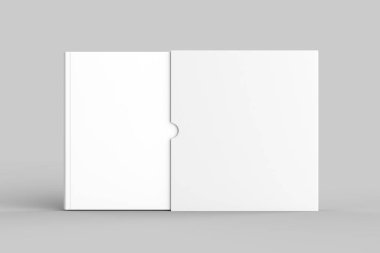 Alay kadar yumuşak gri arka plan üzerinde izole kare kitap kabı kitap. 3D çizim.