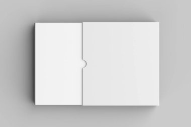 Alay kadar yumuşak gri arka plan üzerinde izole kare kitap kabı kitap. 3D çizim.