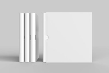Alay kadar yumuşak gri arka plan üzerinde izole kare kitap kabı kitap. 3D çizim.