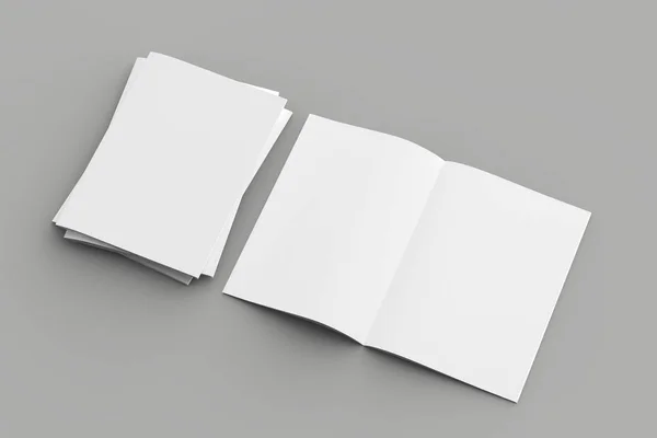 Μαλακό εξώφυλλο περιοδικού ή φυλλάδιο ομοίωμα απομονωμένες σε μαλακό γκρι bac — Φωτογραφία Αρχείου