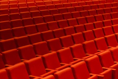 Kırmızı sinema veya tiyatro koltuk, sandalye ile boş oditoryum