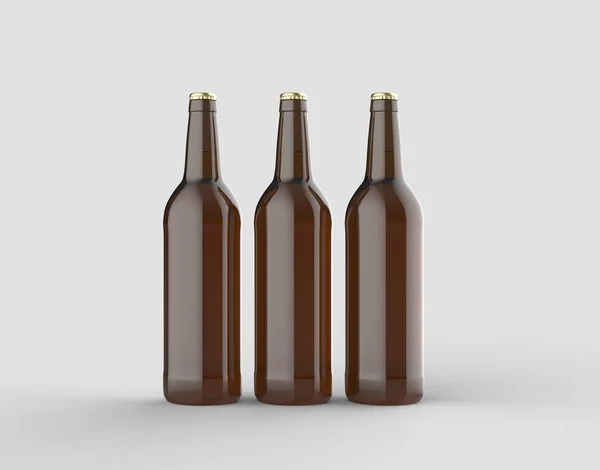 Botella Cerveza Simulan Aislado Sobre Fondo Gris Suave Ilustración — Foto de Stock
