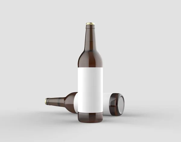 Bottiglia Birra Finto Isolato Sfondo Grigio Morbido Illustrazione — Foto Stock