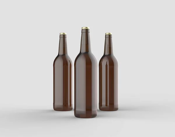 Μπουκάλι Μπύρας Ομοίωμα Απομονωμένες Απαλό Γκρι Φόντο Απεικόνιση — Φωτογραφία Αρχείου