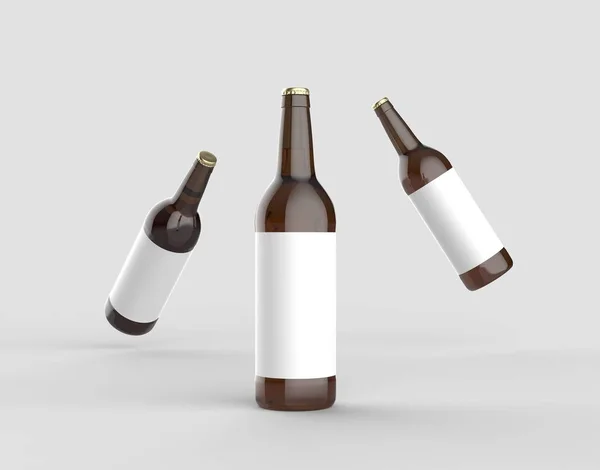 Botella Cerveza Simulan Aislado Sobre Fondo Gris Suave Ilustración —  Fotos de Stock
