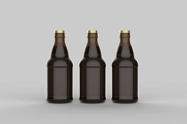 Botella Cerveza Simulan Aislado Sobre Fondo Gris Suave Ilustración — Foto de Stock