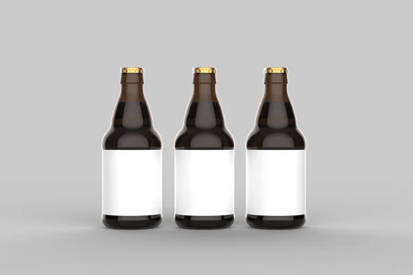 Botella Cerveza Simulan Aislado Sobre Fondo Gris Suave Ilustración — Foto de Stock