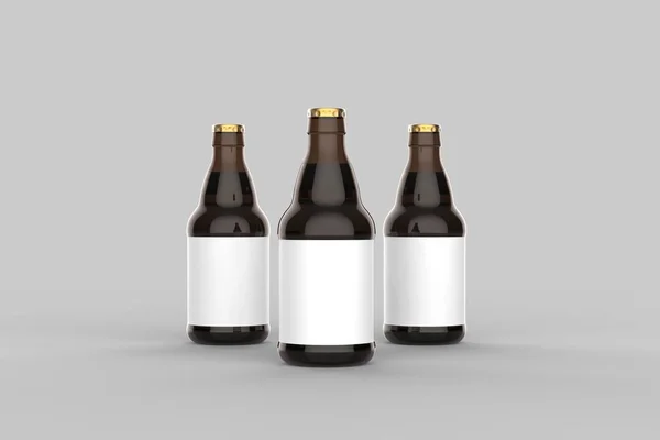 ビール瓶に隔離された柔らかい灰色の背景を模擬 イラストレーション — ストック写真