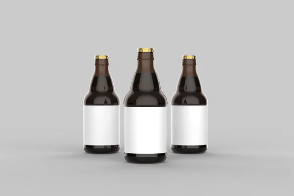 Bouteille Bière Maquette Isolée Sur Fond Gris Doux Illustration — Photo