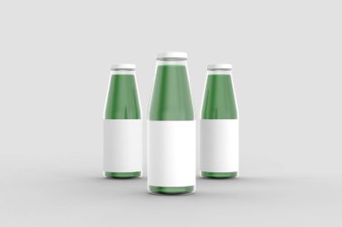 Suyu şişe kadar üzerinde izole yumuşak gri arka plan sahte. 3D çizim