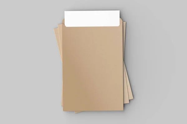 Papel Reciclado Envelope Mock Isolado Fundo Cinza Macio Ilustração — Fotografia de Stock