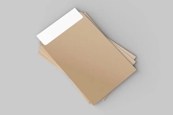 Papel Reciclado Envelope Mock Isolado Fundo Cinza Macio Ilustração — Fotografia de Stock