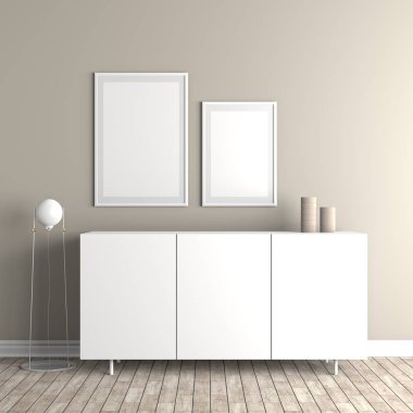 Poster çerçevesi İskandinav tarzı hipster iç alay. 3D çizim