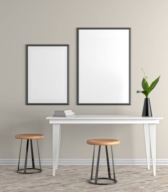 Poster çerçevesi İskandinav tarzı hipster iç alay. 3D çizim