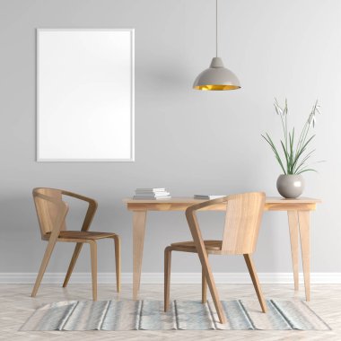 Poster çerçevesi İskandinav tarzı hipster iç alay. 3D çizim