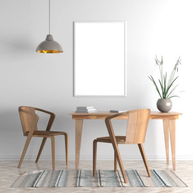 Poster çerçevesi İskandinav tarzı hipster iç alay. 3D çizim