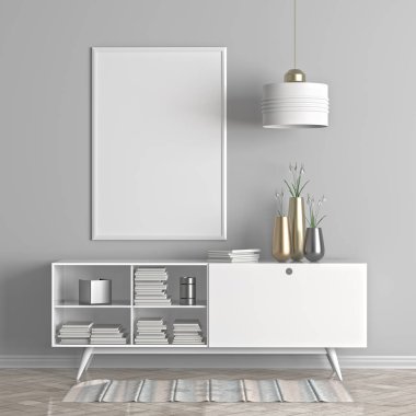 Poster çerçevesi İskandinav tarzı hipster iç alay. 3D çizim