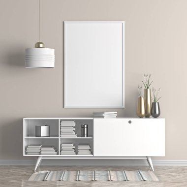 Poster çerçevesi İskandinav tarzı hipster iç alay. 3D çizim