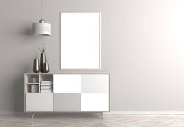 Poster çerçevesi İskandinav tarzı hipster iç alay. 3D çizim.