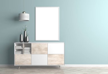 Poster çerçevesi İskandinav tarzı hipster iç alay. 3D çizim.