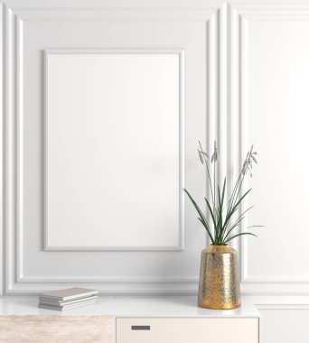 Poster çerçevesi İskandinav tarzı hipster iç alay. 3D çizim