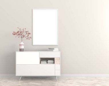 Poster çerçevesi İskandinav tarzı hipster iç alay. 3D çizim