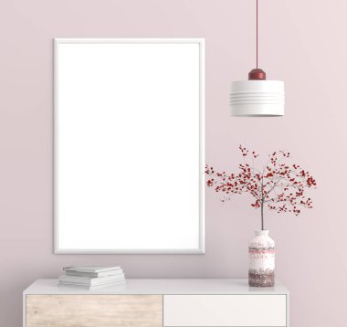 Poster çerçevesi İskandinav tarzı hipster iç alay. 3D çizim