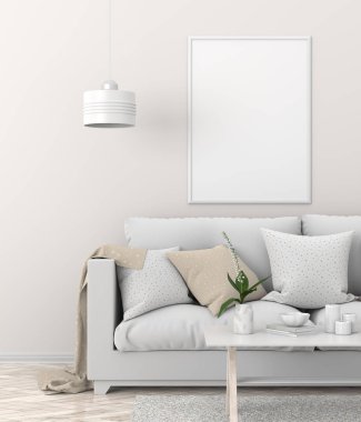 Poster çerçevesi İskandinav tarzı hipster iç alay. 3D çizim