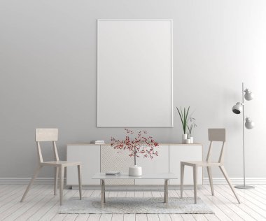 Poster çerçevesi İskandinav tarzı hipster iç alay. 3D 