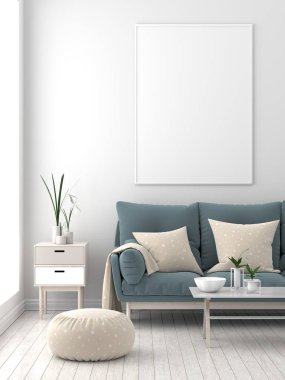 Poster çerçevesi İskandinav tarzı hipster iç alay. 3D çizim.