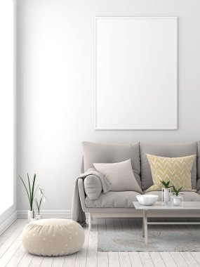 Poster çerçevesi İskandinav tarzı hipster iç alay. 3D çizim.