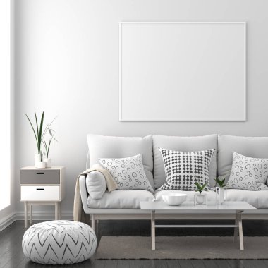 Poster çerçevesi İskandinav tarzı hipster iç alay. 3D çizim.