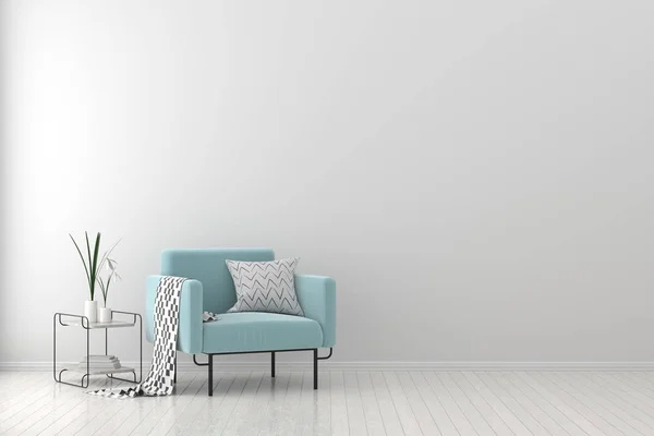 Modern oturma odası koltuk ile. İskandinav tarzı iç tasarım. 3D çizim