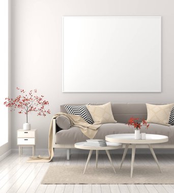 Poster çerçevesi İskandinav tarzı hipster iç alay. 3D çizim.