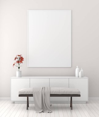 Poster çerçevesi İskandinav tarzı hipster iç alay. 3D çizim.