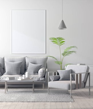 Poster çerçevesi İskandinav tarzı hipster iç alay. 3D çizim.