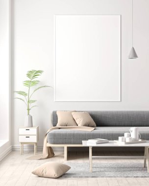 Poster çerçevesi İskandinav tarzı hipster iç alay. 3D çizim.