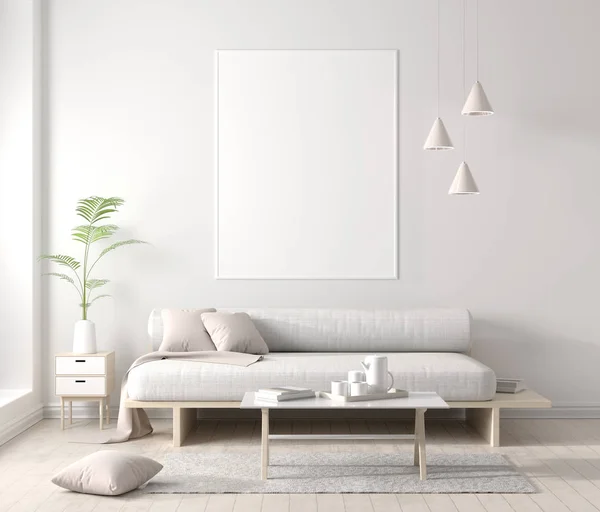 Poster çerçevesi İskandinav tarzı hipster iç alay. 3D çizim.
