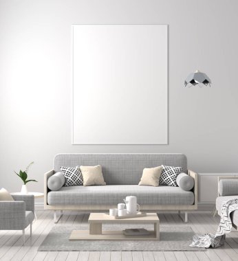 Poster çerçevesi İskandinav tarzı hipster iç alay. 3D çizim