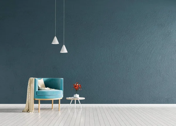 Koltuk minimalist iç. İskandinav tarzı hipster iç. 3D çizim.