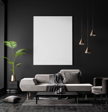 Poster çerçevesi İskandinav tarzı hipster iç alay. 3D çizim.