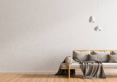İskandinav tarzı hipster iç boş duvar kadar sahte. Minimalist modern iç mekan tasarımları. 3D çizim.