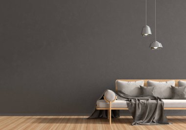 İskandinav tarzı hipster iç boş duvar kadar sahte. Minimalist modern iç mekan tasarımları. 3D çizim.