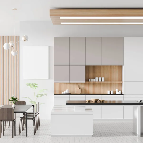 Moderna spaziosa cucina interna con isola. Cucina design con — Foto Stock