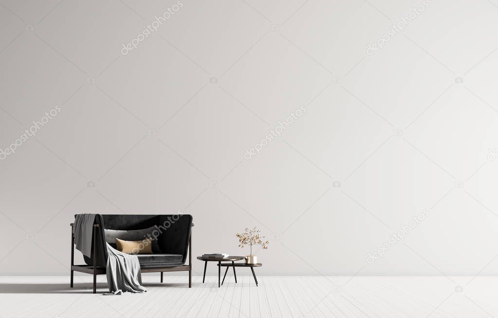 Minimalist interior with armchair. Scandinavian style hipster in