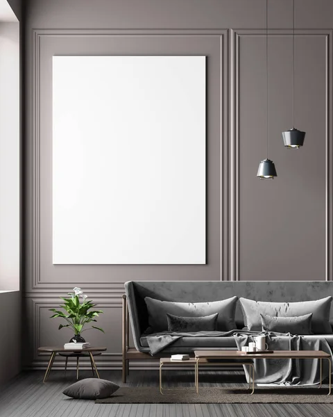Mock up verlichte wissellijst in Scandinavische stijl interieur. Minimalist — Stockfoto