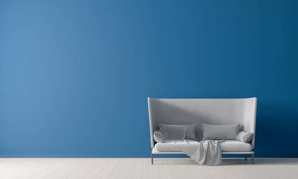 Empty wall mock up in Scandinavian style interior with sofa. Min