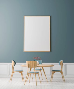 Iskandinav tarzı yemek odasında poster çerçevesi Mock kadar. Minimali