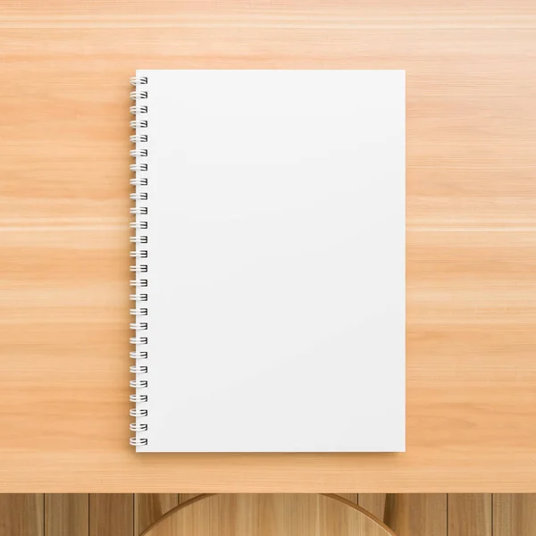 A4 format spiral binding notebook mock up on wooden table. Reali — Stock Photo, Image