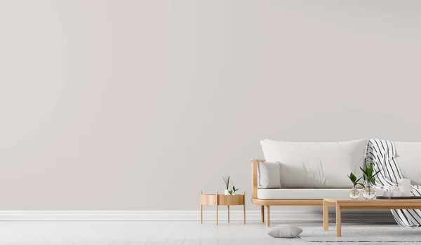 Ściana wewnętrzna makieta w stylu skandynawskim sofa — Zdjęcie stockowe